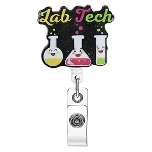 1pc Badge Scroll with Glitter "Lab Tech" Acrylic ID Badge Scroll, featuring cute laboratory equipment patterns, exclusive to laboratory technicians, practical for hanging ID badges and showing professional vitality!