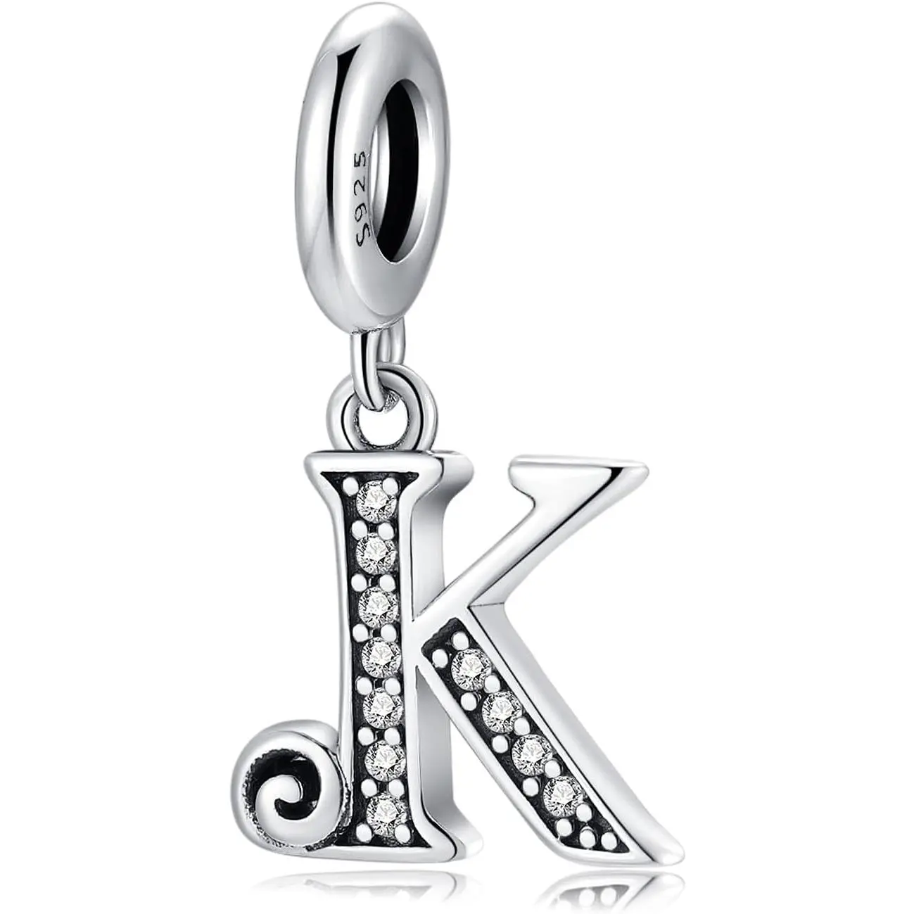 Letter Charm in 925 Sterling Silver with Sparkling Cubic Zirconia, A-Z Alphabet Initial Pendant for Women, Fits European Bracelets, Initials Necklace, Alphabet Necklaces