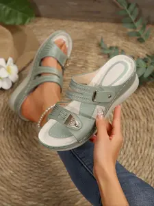 Women's Thick Sole Sandals Open Toe Platform New European Style Wedge Heel PU Leather Belt Buckle Decoration Plus Size Fish Mouth Strapless Shoes