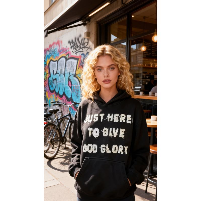 Y2k Oversized Graphic Hoodies Just Here To Give God Glory Funny Hoodies For Men Women Daily outfit