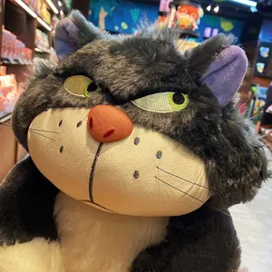 Cute Lucifer Grumpy Chubby Cat Plush Toy Set, Multi‑Size Grey‑White Sassy Kitty Stuffed Doll & Keychain, Kawaii Disney‑Style Villain Cat Plush