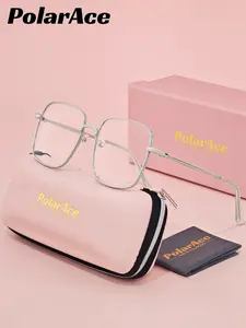 Polarace Unisex Comfortable Lightweight Large Frame Glasses, Classic Design Suitable for All Face Shapes, Plain Lens, Metal Frame