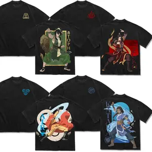 Avatar Team Adult Avatar Aang Zuko Toph Katara The last Air Bender Hero Double Printed Oversize Tshirt Sweater Hoodie heavytweight Acid Washed Tee TV  Graphic Cotton Gift T-Shirt For Comic Lover, Gift T-Shirt For Movie Lover world 2000s white orange black