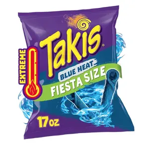 Takis Blue Heat 17 oz Fiesta Size Bag, Hot Chili Pepper Flavored Extreme Spicy Rolled Tortilla Chips