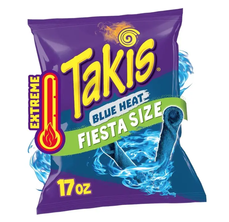 Takis Blue Heat 17 oz Fiesta Size Bag, Hot Chili Pepper Flavored Extreme Spicy Rolled Tortilla Chips