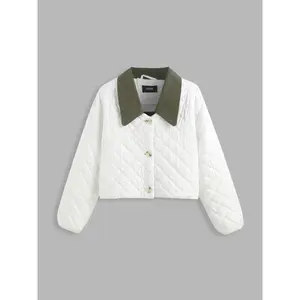 Cider [size 4-8] Collar Quilted Geometric Button Puffer Jacket