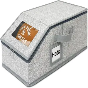Stackable Baseball Cap Storage Box,Holds Up to 24 Hats Durable Foldable Cardboard Box for Men with Clear PVC Window Sealed Storage System for Home Bedroom,home essentials,father's  day gifts
