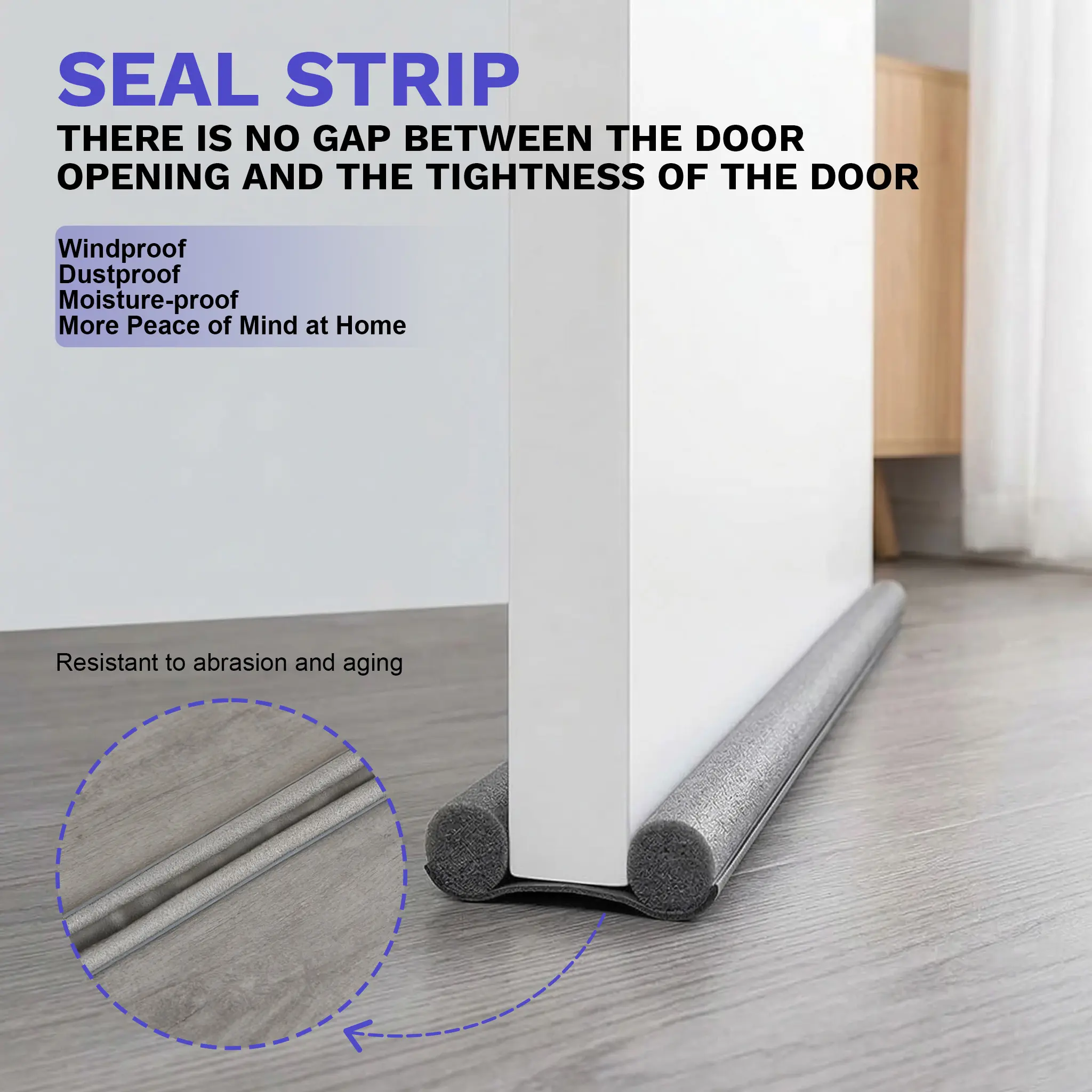 Twin Door Draft Stopper, Flexible Foam Under Door Seal Strip, Double-Sided Door Bottom Noise Blocker, Weather Stripping Energy Saving Protector