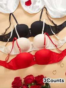 Women's Sexy Striped 3-Pack Bras Underwear, Push-Up Underwire, Soft Comfortable Breathable, Perfect for Daily Wear, Ladies' Everyday Bra Set, Medium