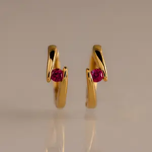 Floating Birthstone Huggies by Caitlyn Minimalist - Dainty Sculpted Gemstone Hoop Earrings in Gold - Crystal Jewelry - Best Friend Gift