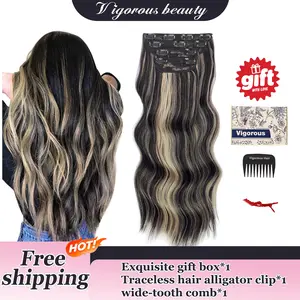 Vigorous  Clip in Hair Extensions Long Wavy Synthetic Hairpieces Easy to Wear for Women Girls Daily Use Event Party Use Instant Length Styling