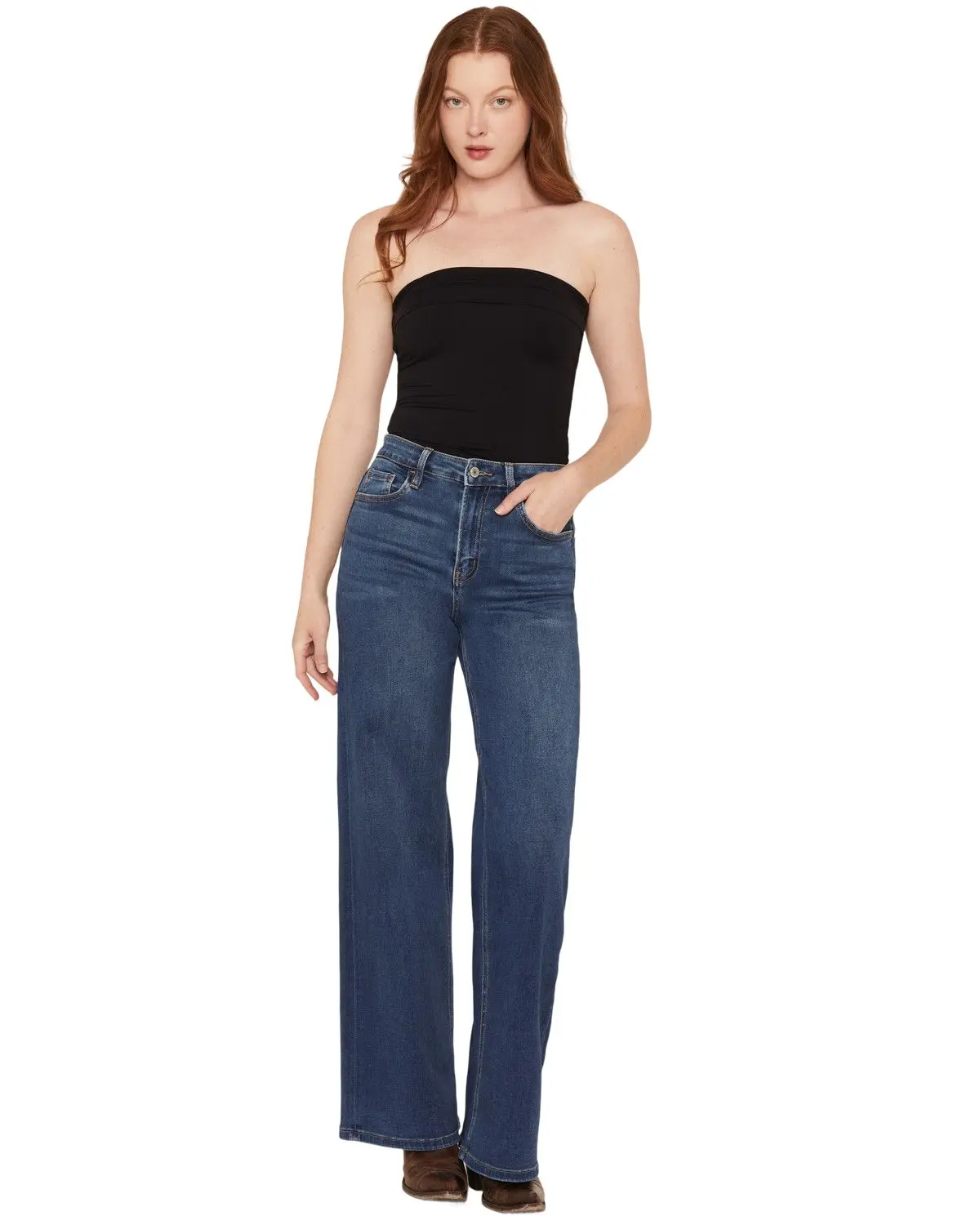 Vervet Women's Women'S Dark Wash High Rise Wide Leg Denim Jeans - V3803