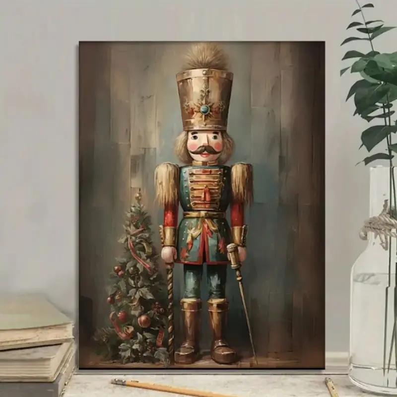 Unframed Canvas Painting, Tin Soldier Print, Nutcracker Art, Vintage Christmas Decoration, Wall Art for Holidays