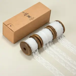 White Lace Ribbon Sewing Fabric 3 Rolls Floral Lace Trim 15 Yards with Wooden Spool for Gift Wrapping Wedding Invitation Birthday Decoration Hair Bow Bouquet Crafts