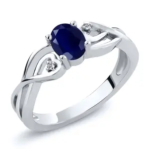 Gem Stone King 0.56 Cttw Oval Blue Sapphire and White Lab Grown Diamond 3-Stone Engagement Ring For Women | 925 Sterling Silver | Three Stone Wedding Engagement Anniversary Promise Ring