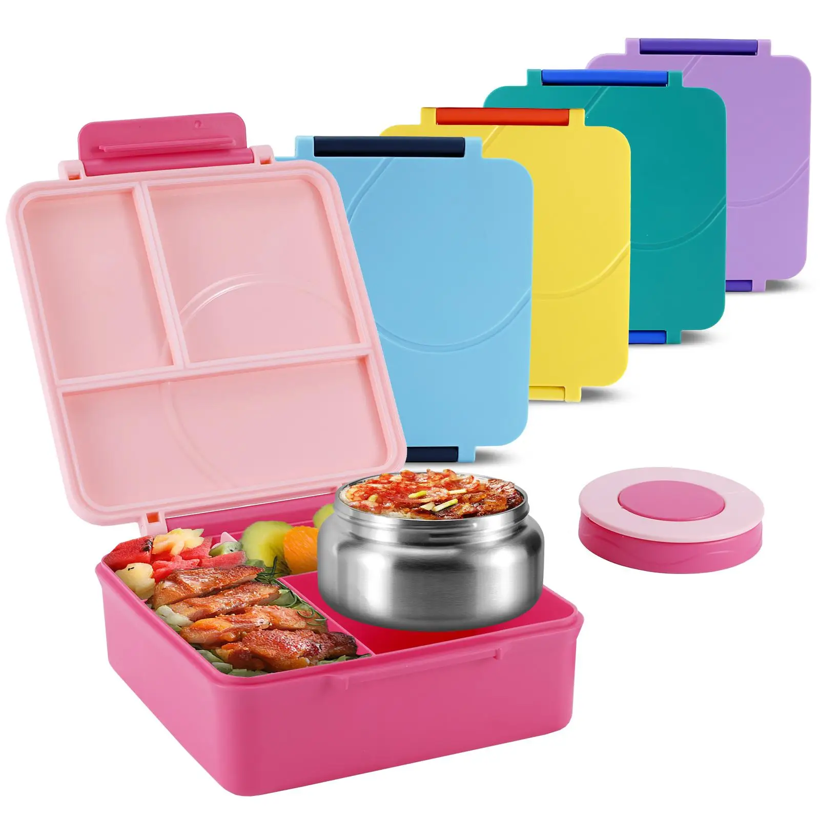 4 Compartment Bento Lunch Box with Soup Thermo, 1 Count Leakproof Insulated Lunch Food Container, Modern Portable Lunch Box for Home Office School