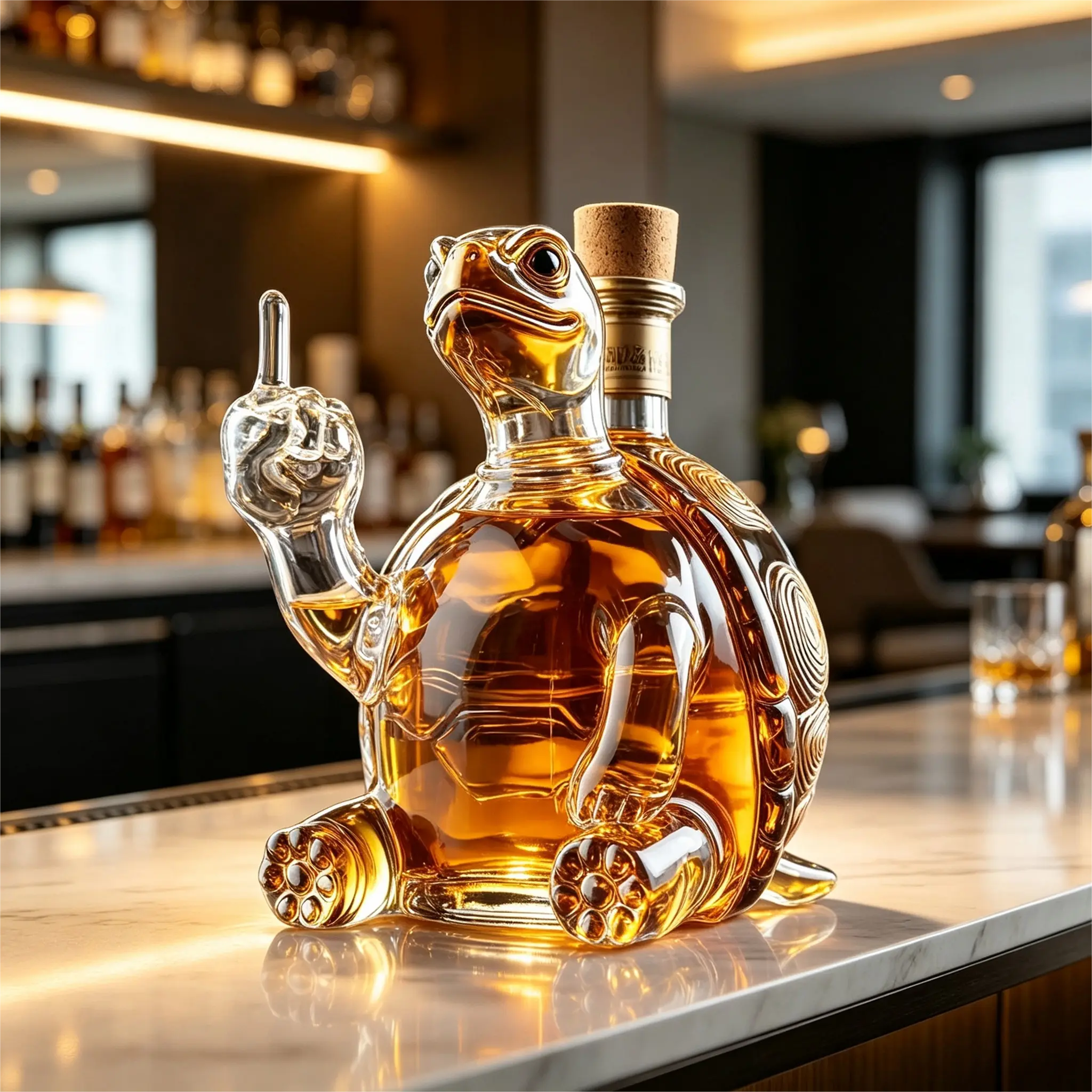 Turtle-shaped Whiskey Bottle with Unique Design and Cork Stopper for Home Bar Decor