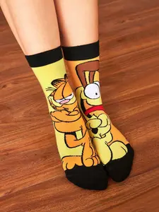 GARFIELD 1 Pair Women Cartoon Pattern Color Block Mid-Calf Socks