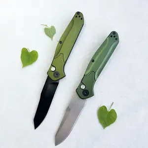 EDC Pocket Knife Reverse Tanto Blade Green  Aluminum Handle D2 Steel Folding Knife Black & Satin Blade