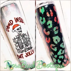 30oz Stainless Steel Tumbler: Dead Inside but Jolly AF. Christmas Leopard peekaboo
