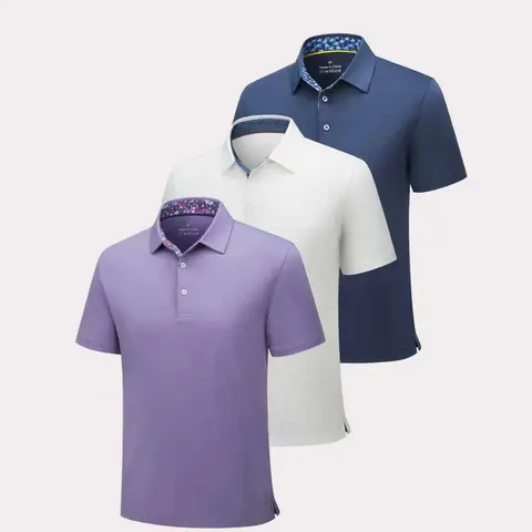 VILIGO Men's 3-Pack Light Short-Sleeve Polo Shirts - Lightweight, Soft, Breathable, Moisture-Wicking, Stretch, Chic, Button-Front, Collared for Outdoor Activity, Work (Beige Plain, Back to School Menswear Top)