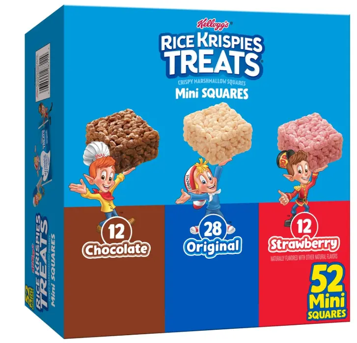 Rice Krispies Treats Mini Crispy Marshmallow Squares, Kids Snacks Box, Cereal Bars, Variety Pack (52 Bars)