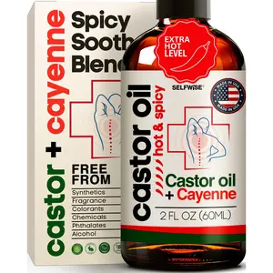 SELFWISE Organic Castor + Cayenne Skin & Joint Relief Oil - Hot& Spicy - Intense Hydration for Small Areas, Hands, Feet, and Targeted Spots 2oz