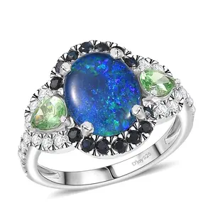 Opal Triplet and Multi Gemstone 3.90 ctw Nebula Halo Ring in Rhodium Over Sterling Silver Size 8 Christmas Gifts