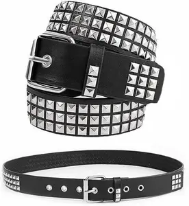 Black Studded Belt, PU Leather Statement Waist Belt with Silver Rivets, Fashion Accessory for Festival Concert Party Outfits Western Buckle Belt Cross Belt Punk Rhinestone