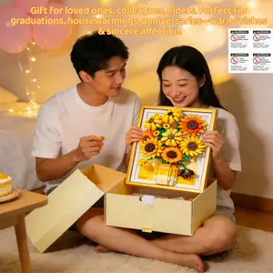 JIESTAR 1011-Piece Sunflower Frame Building Block Toy, Fresh and Relaxing Gift for Couples, Home Decor and Office Use for Valentine's Day, Building Block Set