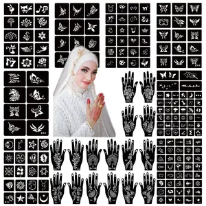 Henna Tattoo Stencil Kit 190pcs, 24 Sheets Henna Stencils Reusable Temporary Indian Arabian Glitter Airbrush Tattoo Stencils for Face Body Paint DIY