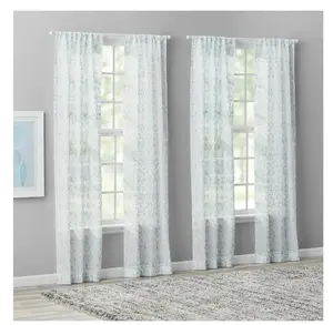 Modern Geometric Rod Pocket Sheer Curtain Panel Set of 4, Aqua, 28" W x 84" L, Set of 4