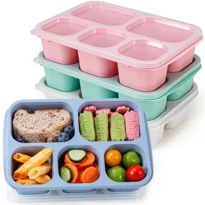 Reusable Bento Box Set with 4 Sets of 5 Compartment Dividers, Transparent Lids Snack Container, Perfect for Work Travel and Meal Prep