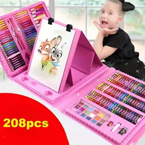 208Pcs Kids Art Set, All-in-One Drawing Kit with Crayons, Colored Pencils, Markers, Non-Toxic Art Supplies for Kids, Portable Easel Art Case for Boys Girls Birthday Gift