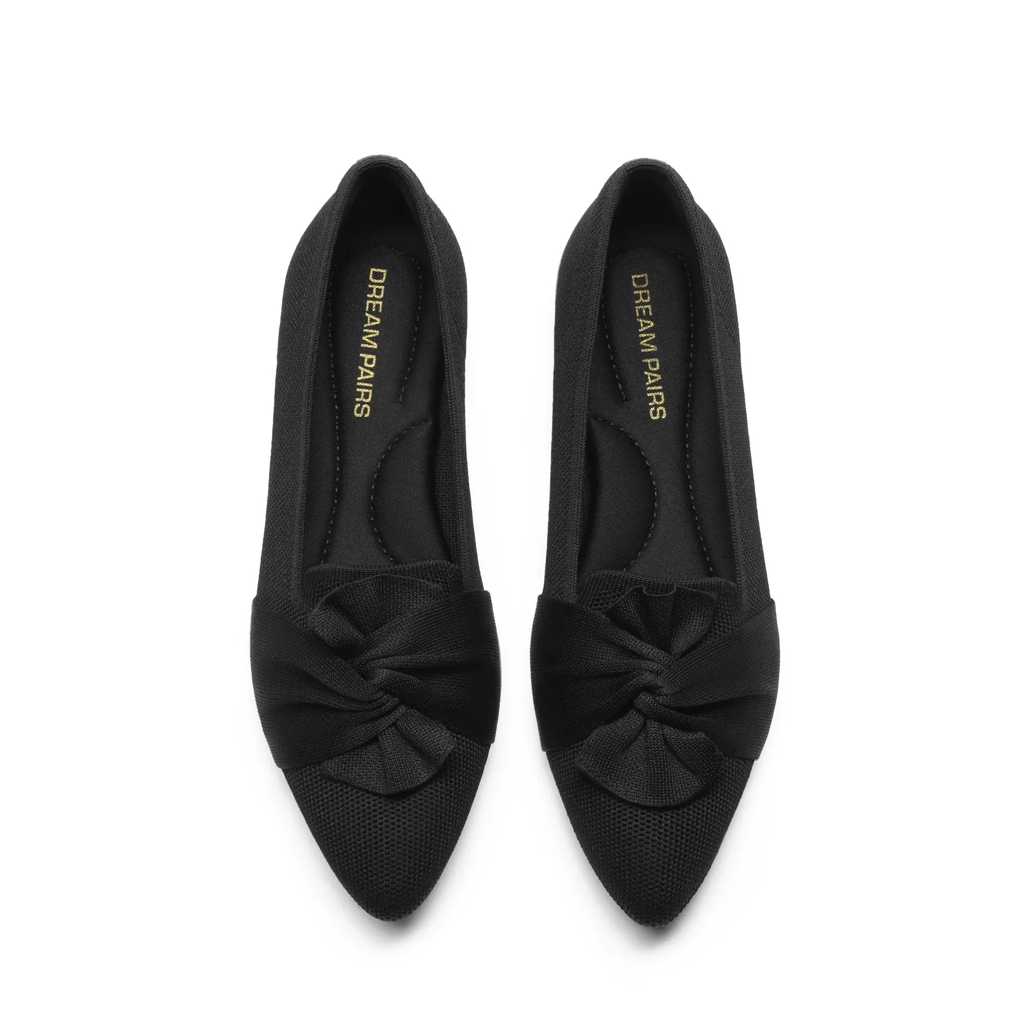 DREAM PAIRS Flats for Women Pointed Toe Foldable Knit Ballet Flats Comfortable Slip-On Dress Shoes Elegant Bow Flats for Work Office Business Casual Travel