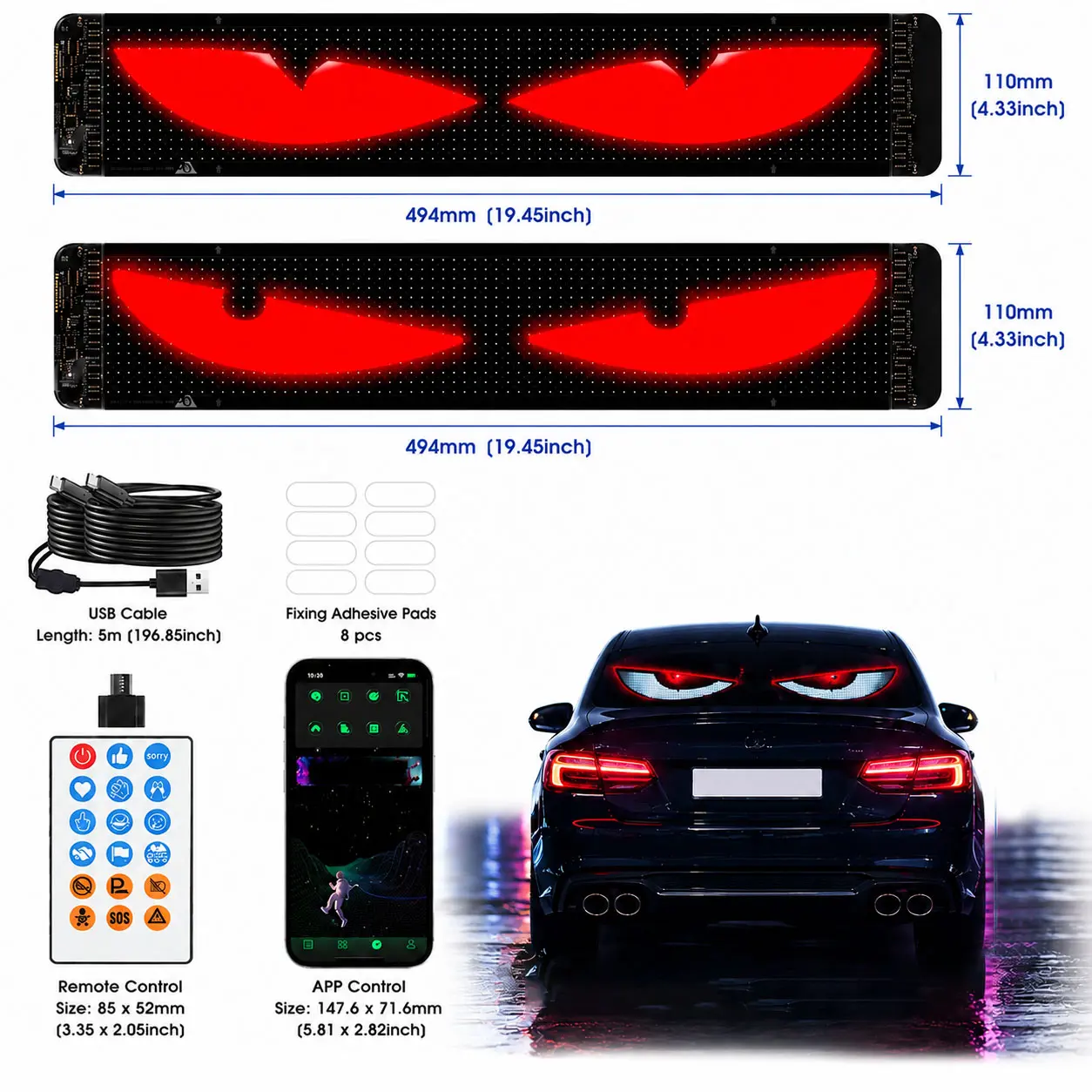 DIY Flexible LED Matrix Panel for Cars - Waterproof Bluetooth RGB Sign, Custom Scrolling Text Display with App Control, Interior & Exterior Car Light Decoration, USB Powered 5V