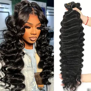 Wholesale Hot Sell Loose Deep Wave Bundles Human Hair Brazilian Weaving Natural Black 1 3 Bundles Brazilian Hair Extensions Deal Virgin Hair 10-30 Inch Raw Hair