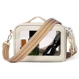 NUQUNDOY Clear bag for stadium eventsClear Crossbody Bag with HandleWaterproof Clear Purses for Women Stadium Bag with Adjustable StrapBeige