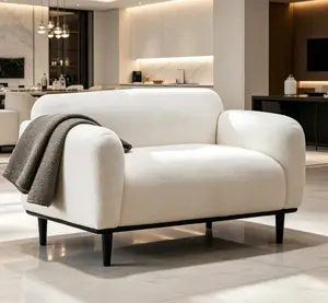 50-Inch White Bouclé Fabric Loveseat Sofa - 2-Seater Upholstered Sofa with Black Legs, Comfortable Stylish Indoor Living Room, Office Furniture