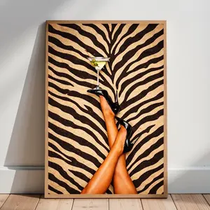 [SALE UP TO 50% + FREE SHIP] Zebra Martini Poster, Glam Fashion Wall Art, Chic Cocktail Print, Bold Animal Pattern Decor