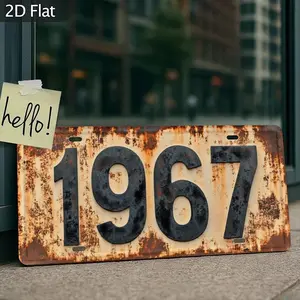1pc 2D Plane - Retro 1967 Metal License Plate Sign - Rustic Iron Wall Art, 11.8x 5.9inch , Distressed Orange and Black Design, Perfect Home, Garage or Workshop Decoration, Ideal Gift for Car Enthusiasts, Metal Wall Art Decoration