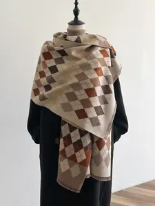 Women's Geometric Pattern Scarf, Blanket Scarf, Casual Soft Warm Shawl for Fall & Winter, Fashion Accessories for Daily Wear