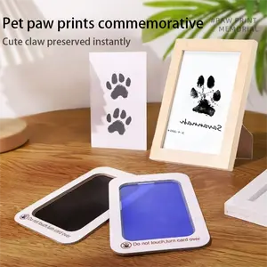 4-Pcs Paw Print Kit + 2 Photo Frames, Mess-Free Paw Print Ink Pad for Dogs & Cats, Clean Touch Ink Pad, Dog Paw And Nose Print Kit, Keepsake Gift For Pet Dogs And Cats, Memorial Gift For Pets,Pet Paw Print Memory Keepsake imprint card