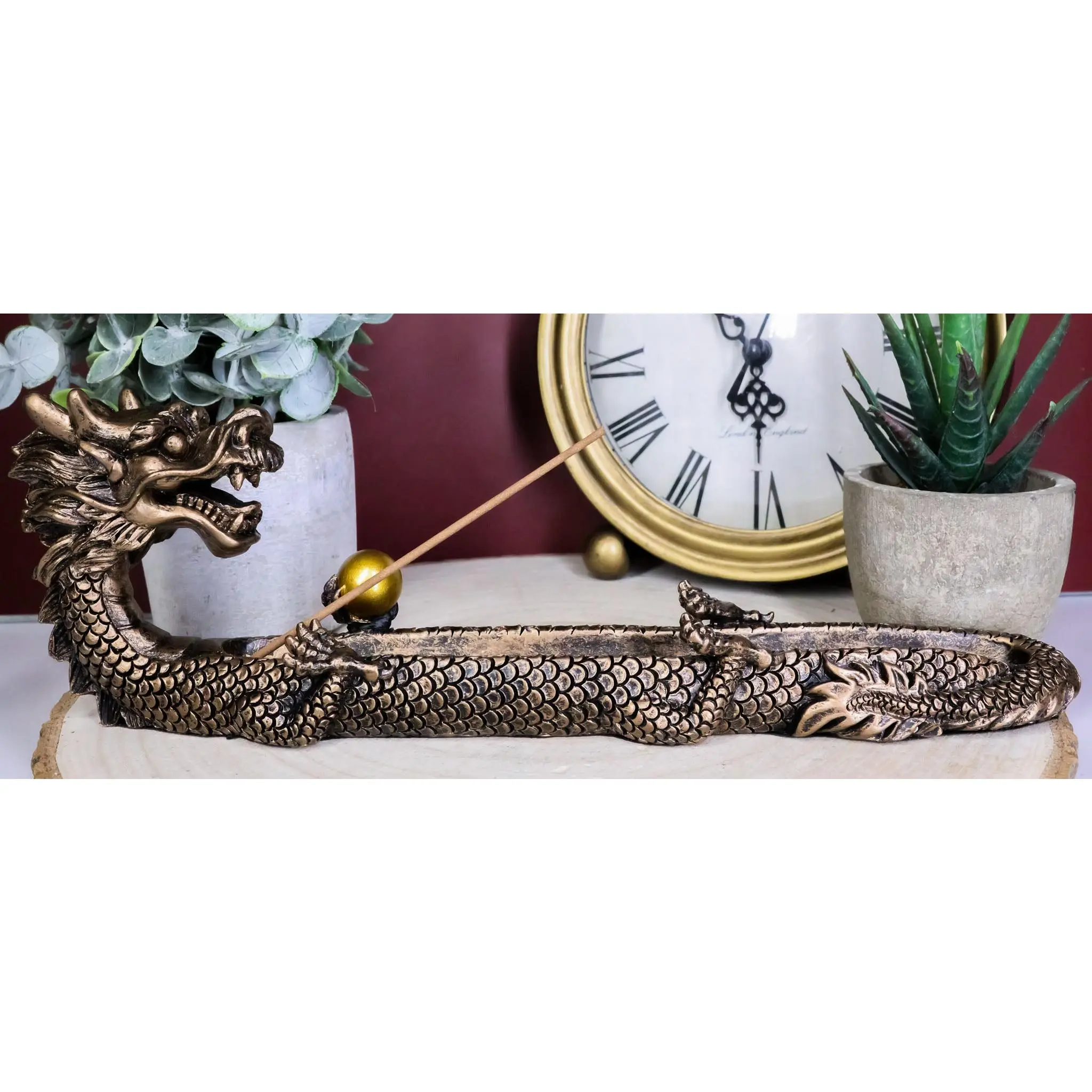 Feng Shui Chinese Legend Dragon King Holding Orb Incense Burner Holder Figurine