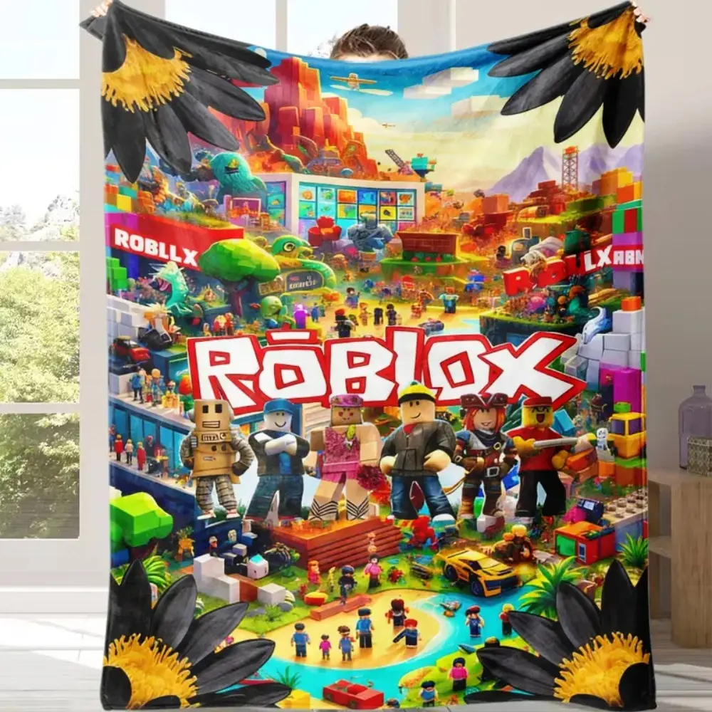 Pixel Sandbox Gamer Plush Blanket - Plush Texture, Cozy, Modern, Vibrant Bedding & Linens for Children’s Room, Gaming Space Decor