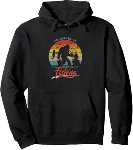 Funny Bigfoot Sasquatch I'd Rather Be Fishing Pullover Hoodie