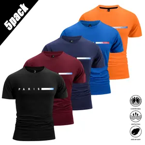 5-Pack Men's Quick-Dry T-Shirts, Moisture-Wicking Polyester Crew Neck Tops with Print for Gym, Training & Casual Wear