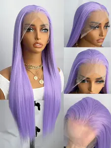 Lavender Lace Front Wig for Women, Synthetic Fiber Wig 26 Inch Long Silky Straight Hair, Light Purple 13x4 Lace Daily Wear, Natural Hairline, Halloween Costume Wig