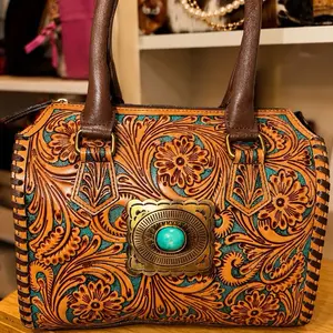 Hand-Tooled Medium Speedy Bag with Concho Detail