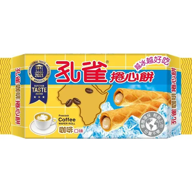 Peacock Rolled Biscuits, Wheat Flour Crispy Texture Snack, 63g Bold Coffee Cream Sweet Treat